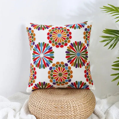 Boho farmhouse floral cream embroidered pillow covers living room