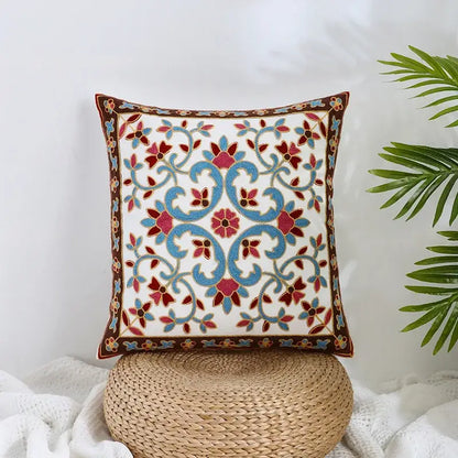 Boho farmhouse floral cream embroidered pillow covers living room