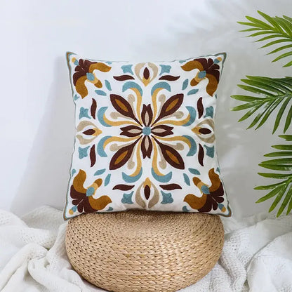 Boho farmhouse floral cream embroidered pillow covers living room