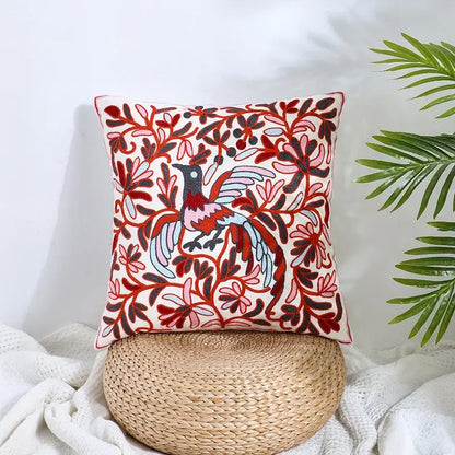 Boho farmhouse floral cream embroidered pillow covers living room