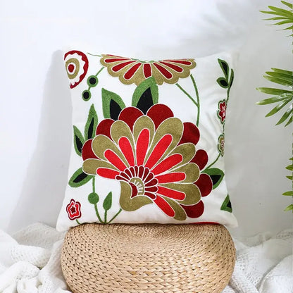 Boho farmhouse floral cream embroidered pillow covers living room
