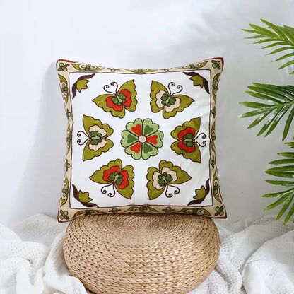 Boho farmhouse floral cream embroidered pillow covers living room