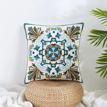 Boho farmhouse floral cream embroidered pillow covers living room
