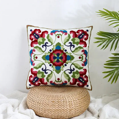 Boho farmhouse floral cream embroidered pillow covers living room