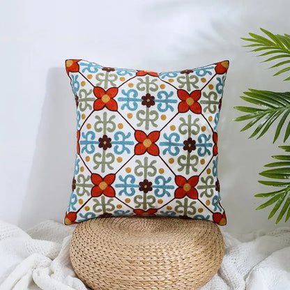 Boho farmhouse floral cream embroidered pillow covers living room