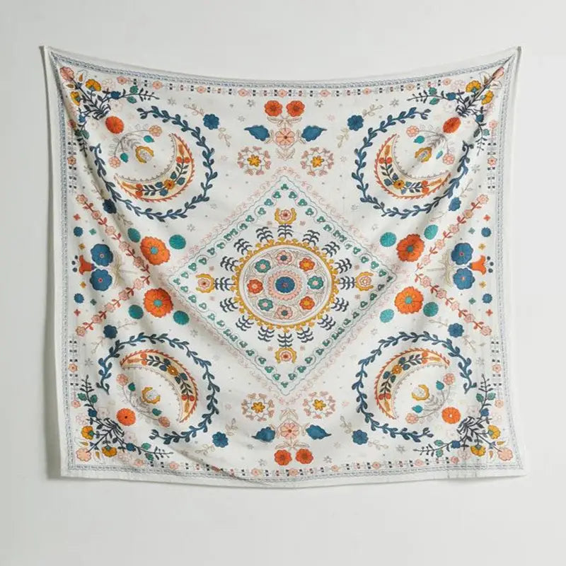 Boho floral celestial wall tapestry bedroom orange & blue decor