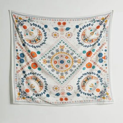 Boho floral celestial wall tapestry bedroom orange & blue decor