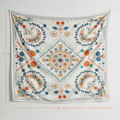 Boho floral celestial wall tapestry bedroom orange & blue decor