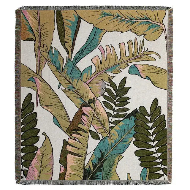 Boho floral cotton blanket navy blue & orange living room throw