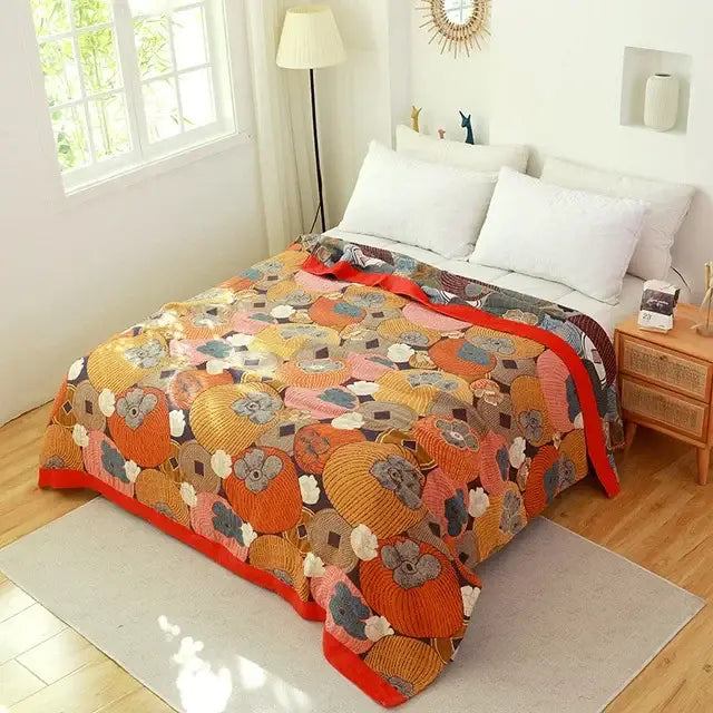 Boho floral cotton gauze leisure blanket bedroom quilt
