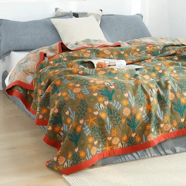 Boho floral cotton gauze leisure blanket bedroom quilt