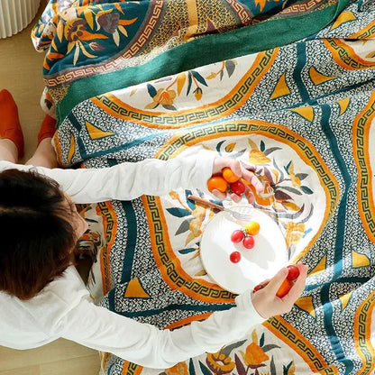 Boho floral cotton gauze leisure blanket bedroom quilt
