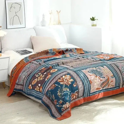 Boho floral cotton gauze leisure blanket bedroom quilt