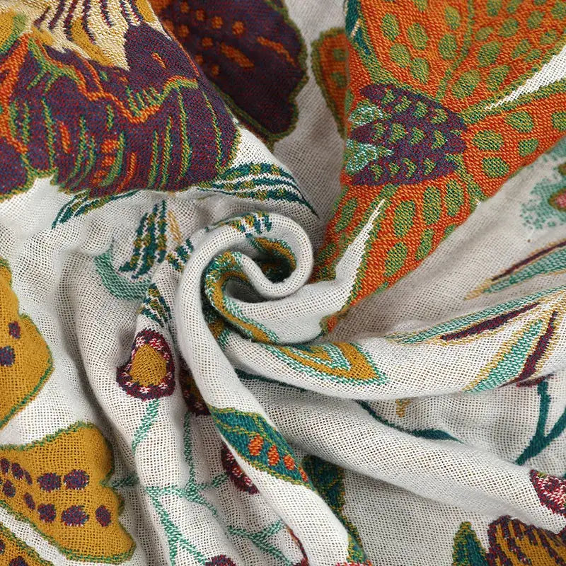 Boho floral embroidered cream cotton bedspread for bedroom