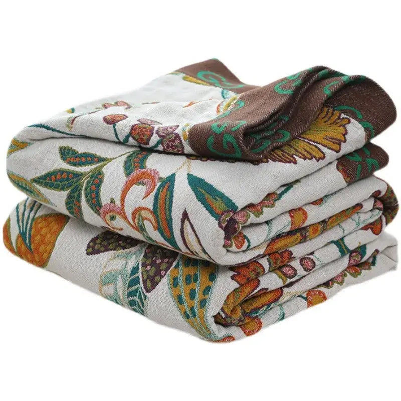 Boho floral embroidered cream cotton bedspread for bedroom