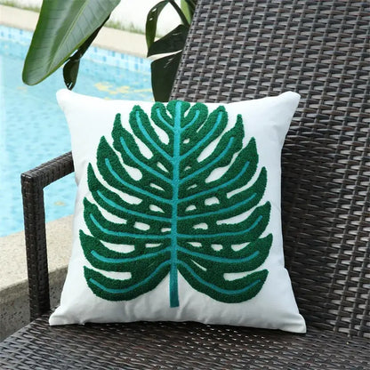 Boho floral embroidered green & brown cushion cover living room