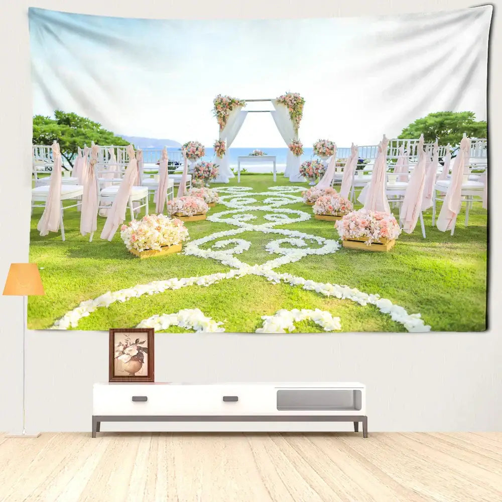 Boho floral garden landscape tapestry living room wall art
