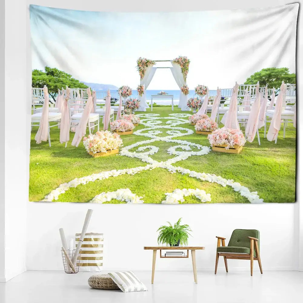 Boho floral garden landscape tapestry living room wall art