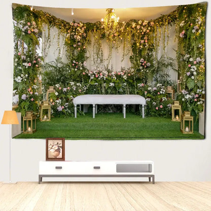 Boho floral garden landscape tapestry living room wall art