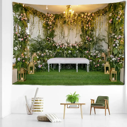 Boho floral garden landscape tapestry living room wall art