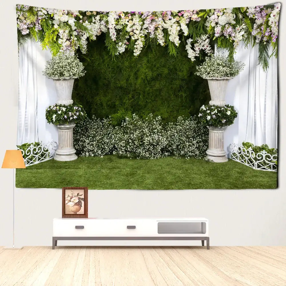 Boho floral garden landscape tapestry living room wall art