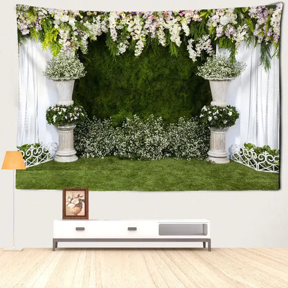Boho floral garden landscape tapestry living room wall art