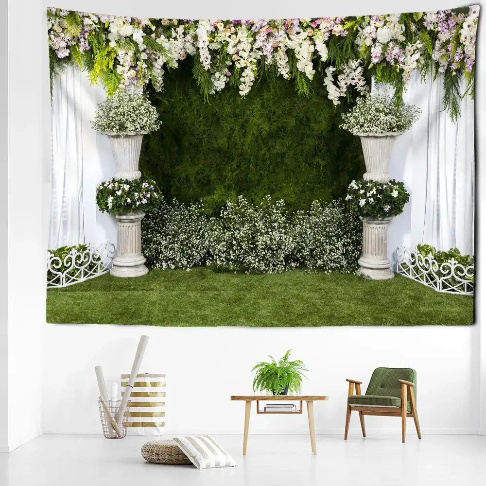 Boho floral garden landscape tapestry living room wall art