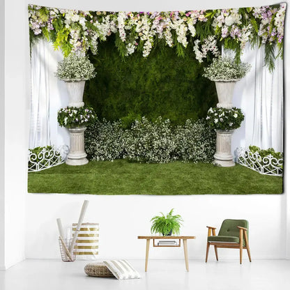 Boho floral garden landscape tapestry living room wall art
