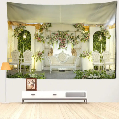 Boho floral garden landscape tapestry living room wall art