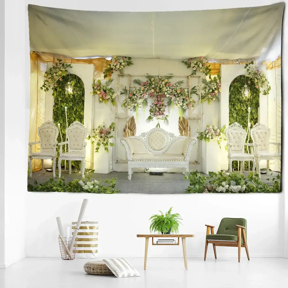 Boho floral garden landscape tapestry living room wall art