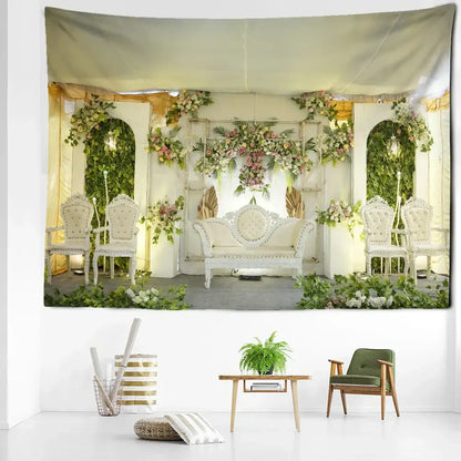 Boho floral garden landscape tapestry living room wall art