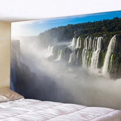 Boho forest waterfall art tapestry living room wall hanging