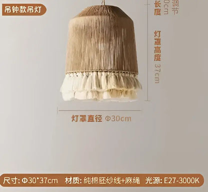 Boho fringe hemp rope pendant light – living room wood woven tassel