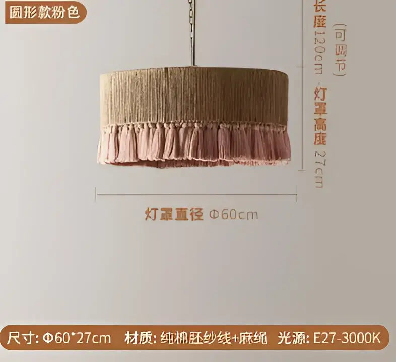 Boho fringe hemp rope pendant light – living room wood woven tassel