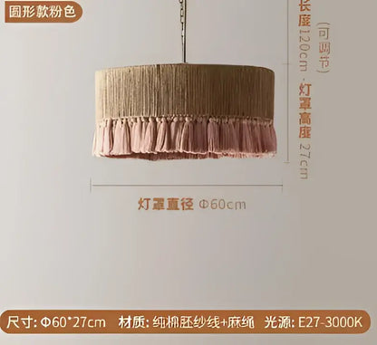Boho fringe hemp rope pendant light – living room wood woven tassel