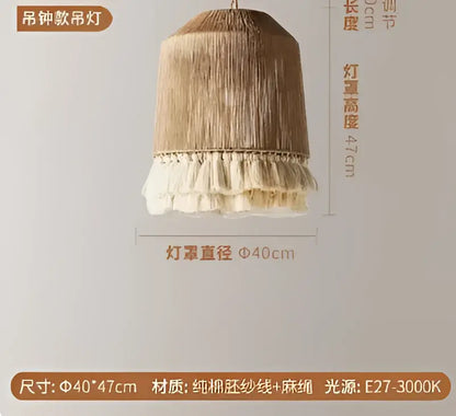 Boho fringe hemp rope pendant light – living room wood woven tassel
