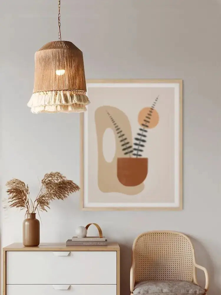 Boho fringe hemp rope pendant light – living room wood woven tassel