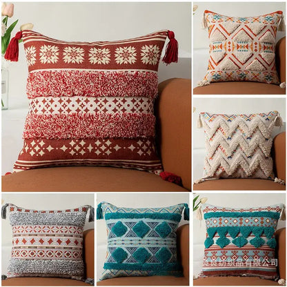 Boho fringe pillow covers yellow & multicolored living room decor