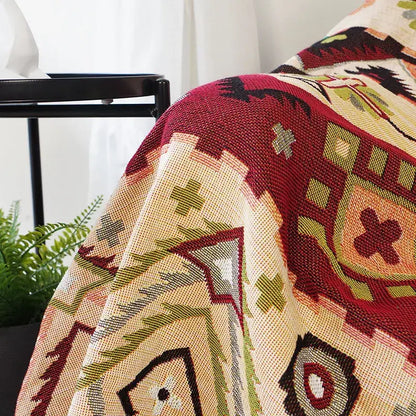Boho geo ethnic throw blanket cream geometric living room cover