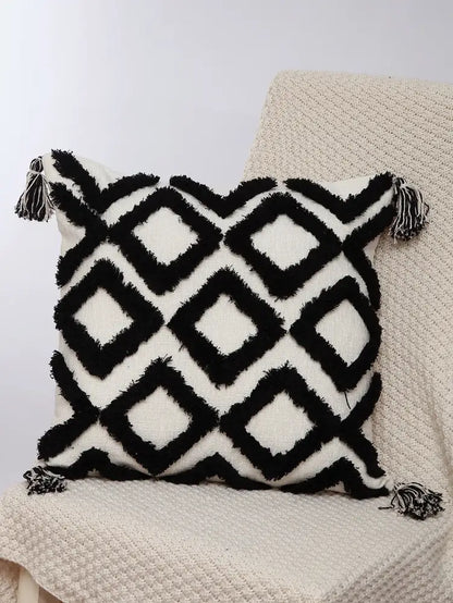 Boho geometric chenille embroidered pillow covers set living room