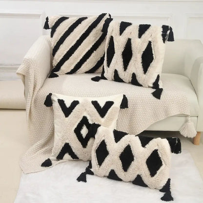 Boho geometric chenille embroidered pillow covers set living room