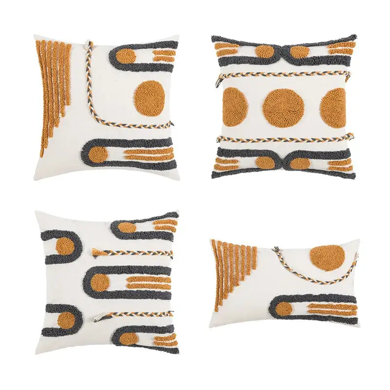 Boho geometric embroidered cotton cushion cover living room decor