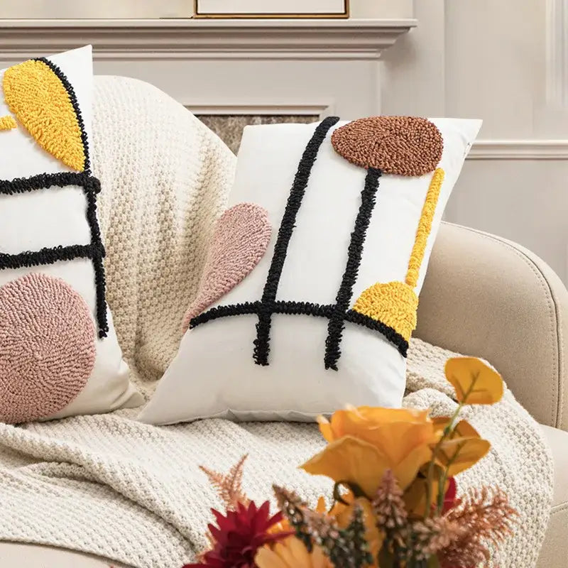 Boho geometric embroidery cushion cover living room throw pillow