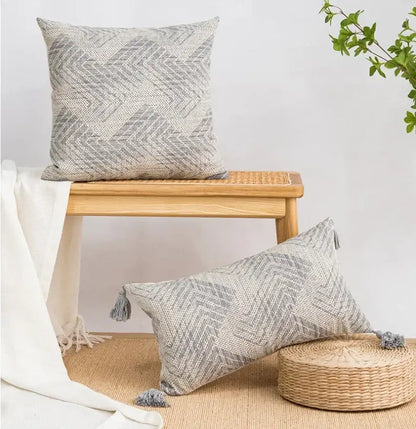Boho geometric mustard & cream cushion cover living room decor