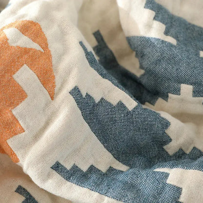 Boho geometric orange & blue cotton throw blanket living room
