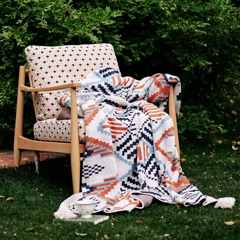 Boho geometric summer blanket orange & teal bedroom throw