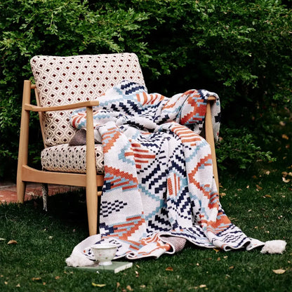 Boho geometric summer blanket orange & teal bedroom throw