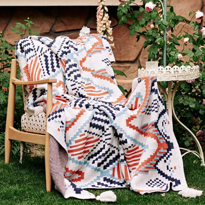 Boho geometric summer blanket orange & teal bedroom throw