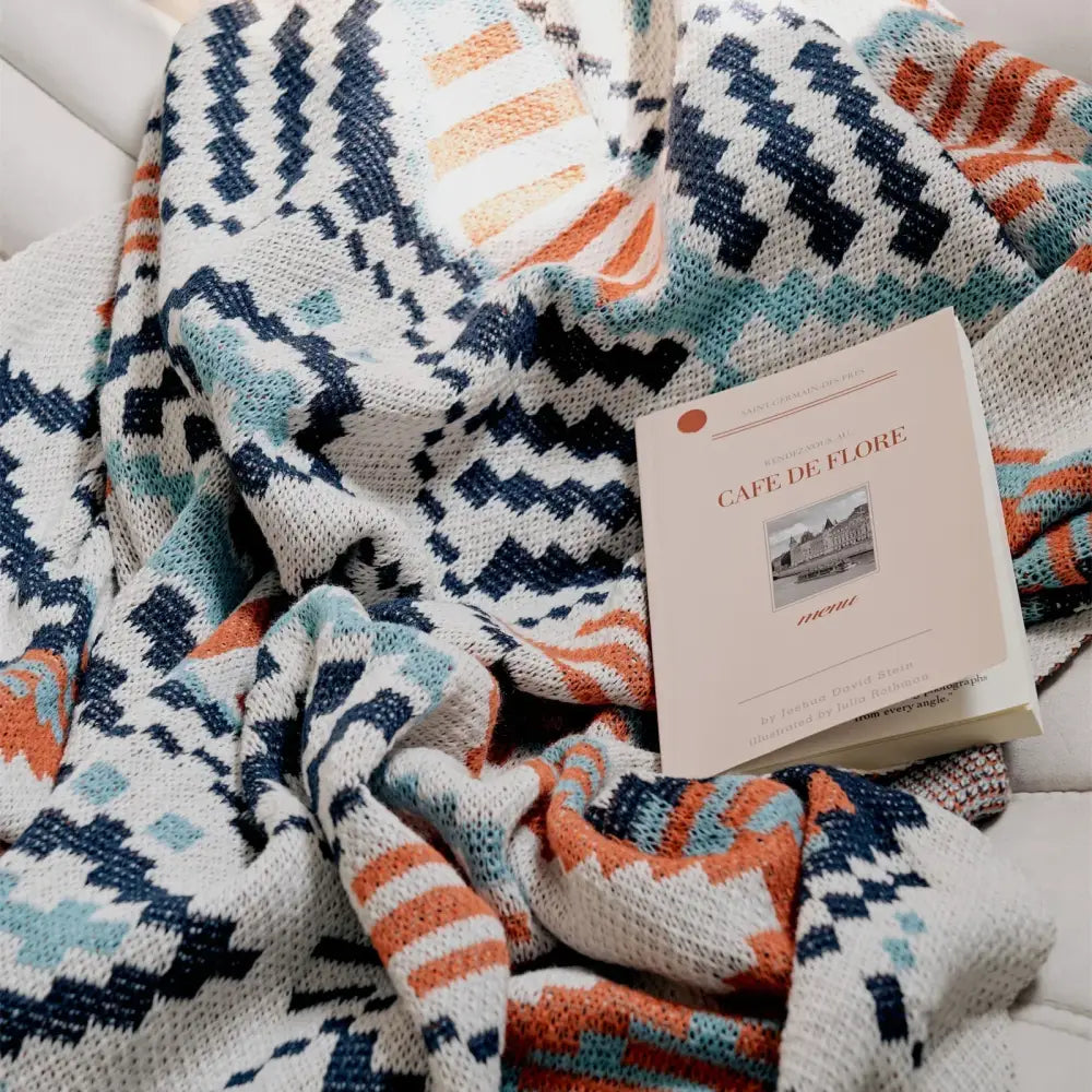 Boho geometric summer blanket orange & teal bedroom throw