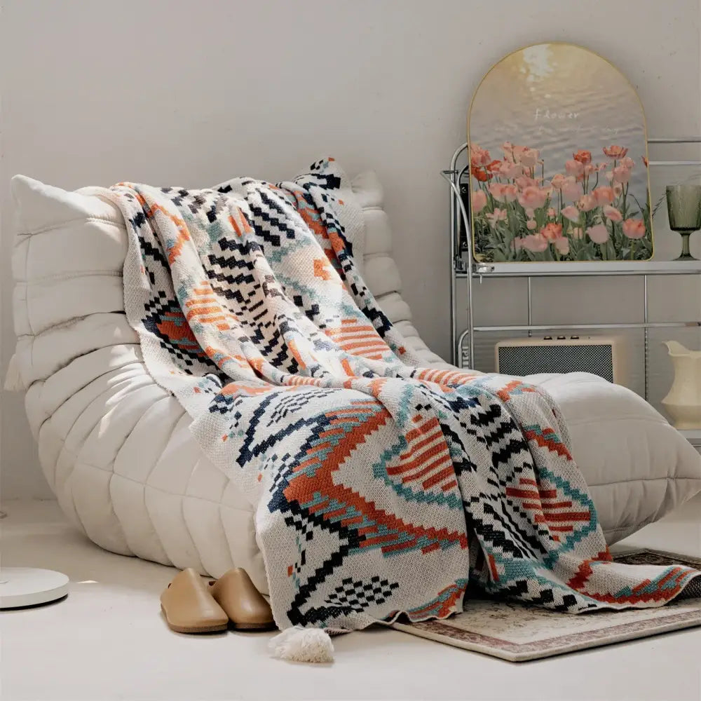Boho geometric summer blanket orange & teal bedroom throw